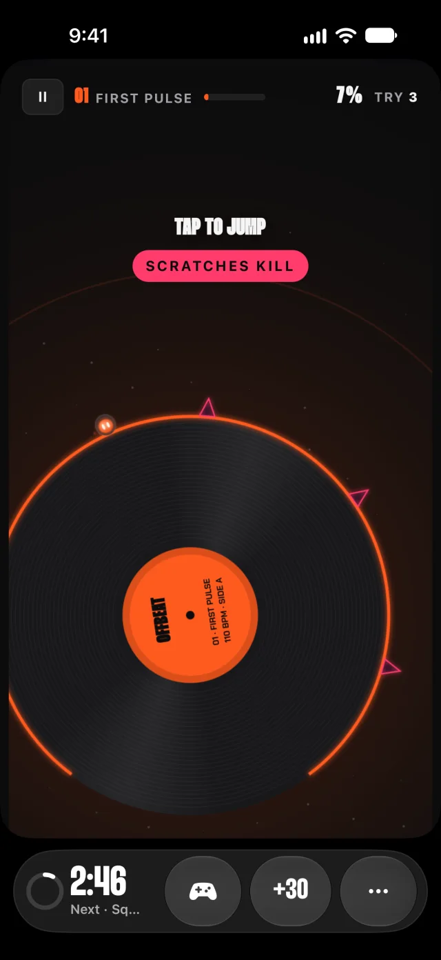 Offbeat, a Tchini rest game, with the rest timer at the bottom